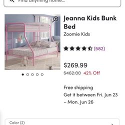 pink twin over full bunk bed