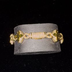 Iced Out Moissanite Gold Clover Bracelet ( Passes Dimond Testers)