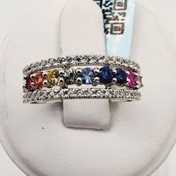 14k Gold Diamond & Rainbow Sapphire Ring