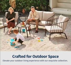 4-Piece Plaza Patio Furniture Set, Outdoor Furniture with Thick Cushion Sofa and Coffee Table, Modern Patio Conversation Set for Garden, Backyard and