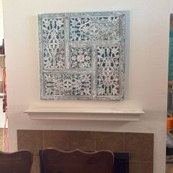 Turquoise Carved Mirror Background Wall Decor