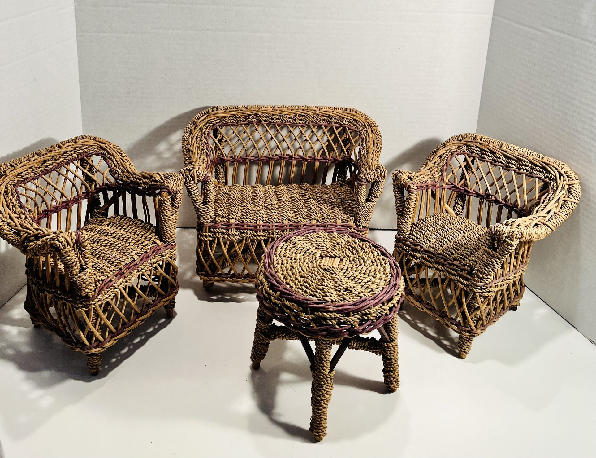 Vintage WICKER DOLL FURNITURE SET - 4-piece - Fits 12” - 14” Doll