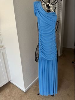 NWOT Light Blue One-Shoulder Ruched Maxi Dress Size Small online$60, only $38