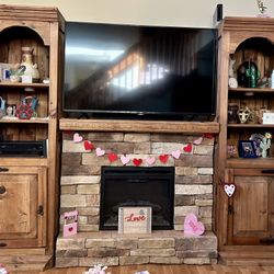Rustic Solid Wood Fireplace Entertainment Center 