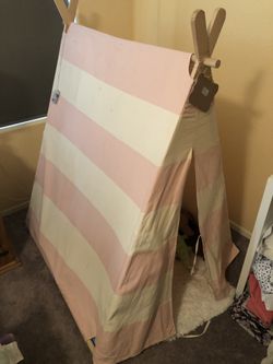 Pink and white striped teepee tent