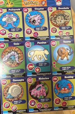 1999 Pokemon Burger King PokeTrivia Cards sheets