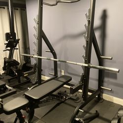 Hudson Steel Commercial Heavy Duty Adjustable FID Bench And Squat Rack With Multiple Attachments
