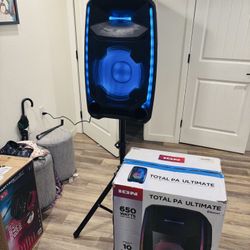 ION High-Power DJ Sound System- Total PA (Ultimate) - Party Bluetooth Speaker 650W + 2 Mics, LED LIGHTS, & Stand