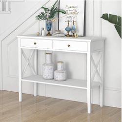 ChooChoo Oxford Console Table with 2 Drawers, Sofa Table Narrow for Entryway, White