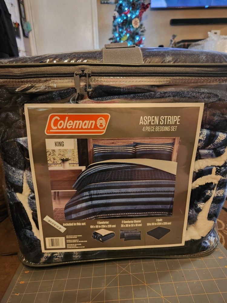 Coleman King Comforter Set (Aspen Stripe Blue) NEW