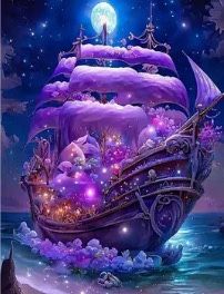 Purple Pirate Boat 5D Diamond Painting