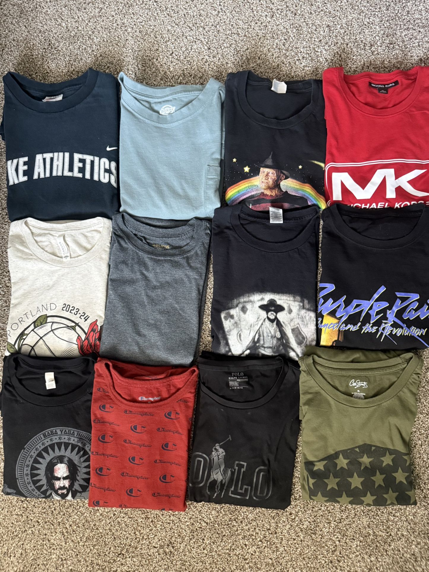 Bundle of 12 Men’s XL Graphic T-Shirts – Nike, Champion, Polo, MK & More