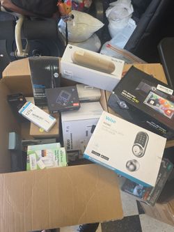 Misc box of Electronics. Beats Pill. Screen door lock