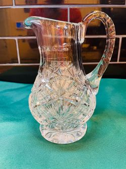 Vintage Kusak cut lead crystal pitcher. Made in Czech.