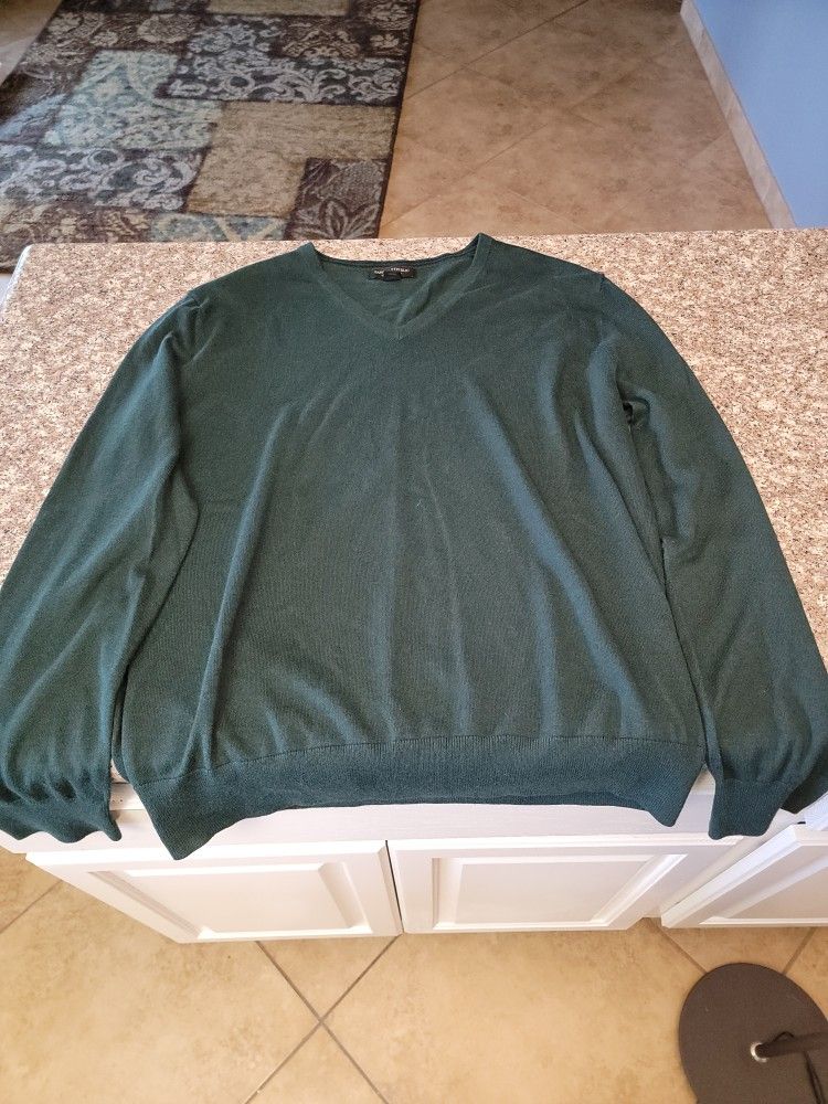 Banana Republic Mens Size L Pullover Sweater V-Neck Extra Fine Merino Wool Green