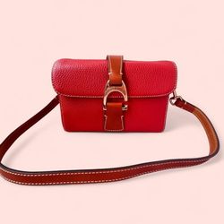 Dooney & Bourke Red Pebbled Leather Grain Equestrian Kyra Shoulder Bag Purse 
