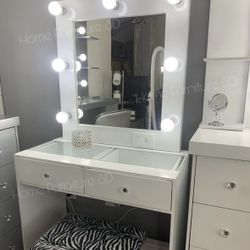 Vanity Set Hollywood Mirror Style LED Lights Makeup White Desk Table✨New