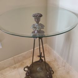  High End Table. MAITLAND SMITH Glass Top Bronze Base Occasional Table 