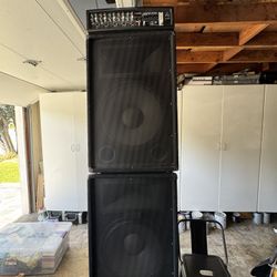 BEHRINGER 6 CHANNEL PA AND TWO SEISMIC AUDIO LOUDSPEAKERS 