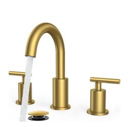 FORIOUS 8 Inch Brushed Gold Bathroom Faucet 3 Hole, Widespread Gold Faucet Separate Hot and Cold Control, 360° Swivel Spout, 8 Inch Widespread Gold Va