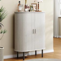  44" High Sideboard Storage Buffet Cabinet with Door, Natural White Sideboard Buffet Cabinet Cabinet with Adjustable Feet, Modern Accent Coffee Bar Ca
