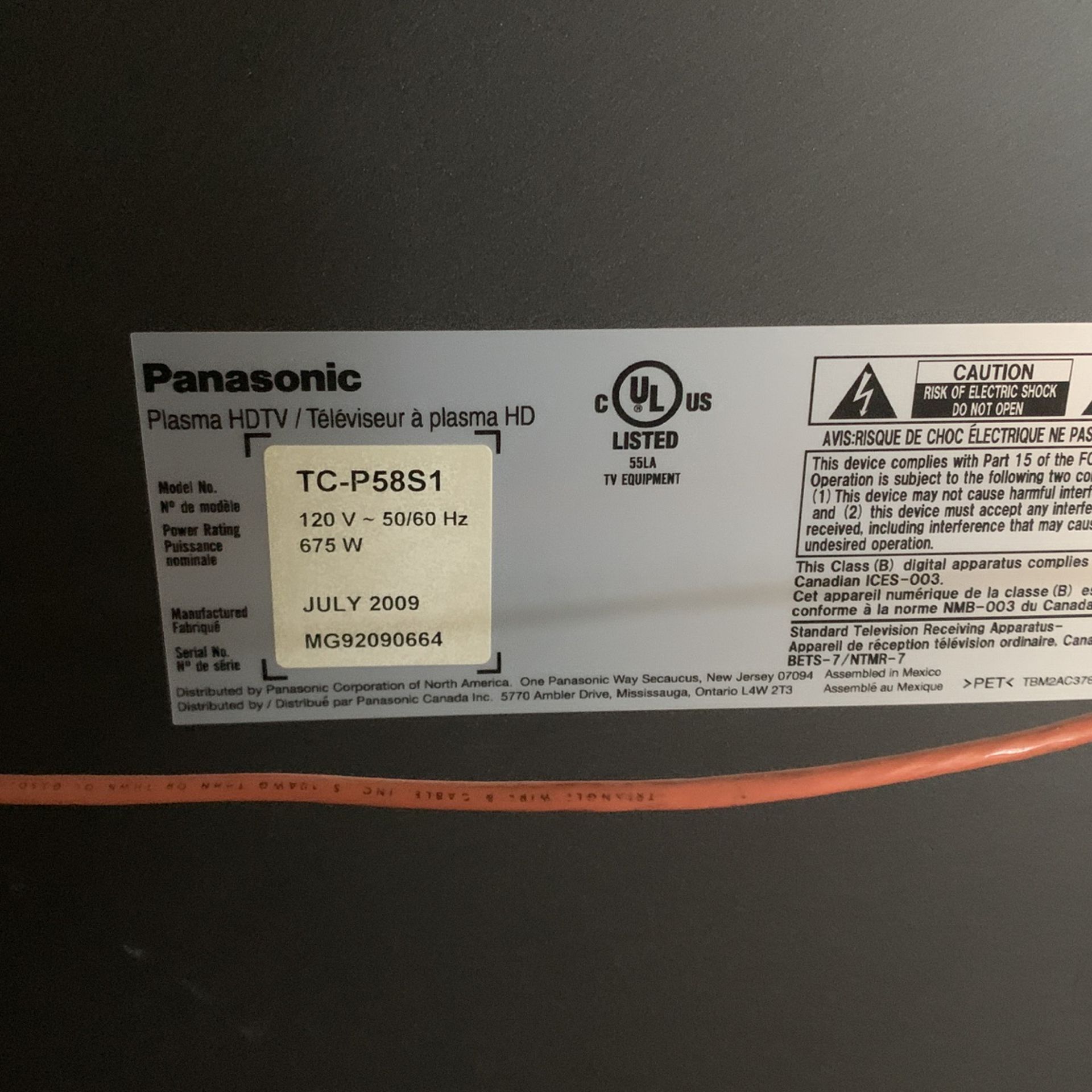 65” Panasonic Plasma Tv