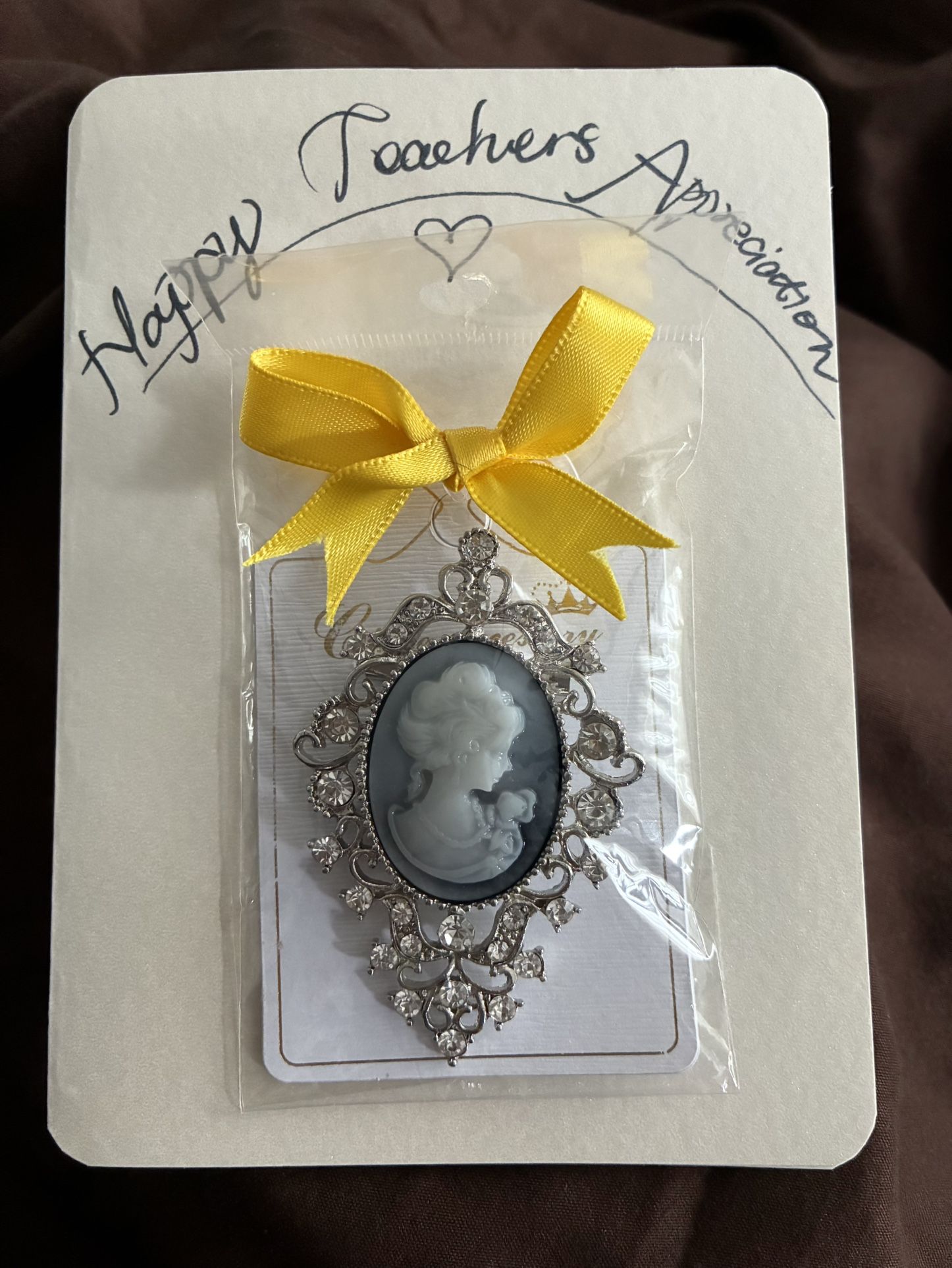 Beautiful Teacher Appreciation Week Gift Silver/Gold Tone Brooch with Inlaid Stones