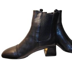 Brand-New Handmade Genuine-Leather Black Slip-On Ankle Boots w/Square Toe, Chunky Heel (9)