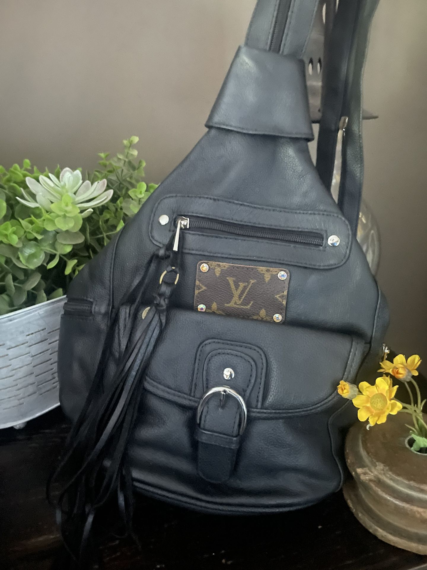 Upcycled Black Backpack Or Sling Bag In One