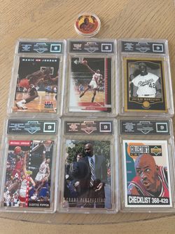 Michael Jordan Jackie Robinson graded 9 and 8 90’s cards and coin