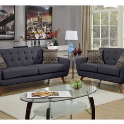 Dark Gray Sofa And Love Seat Set 