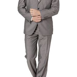 Men’s Gray Striped 2pc Two Button modern Fit Suit Size 44 Long
