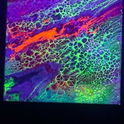 12x12 Acrylic Pour Artwork Glows Under Blacklight
