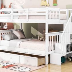 Full-Size Bunk Bed with Stairs, Storage & Trundle – Excellent Condition