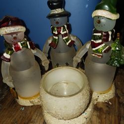 Glass Snowman Candle Holder 
