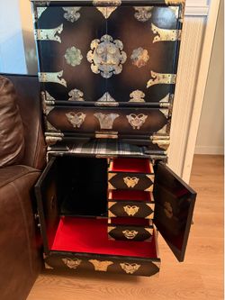 Antique Asian Style Brown Cabinet End tables Entry Decor $60 each/$100 both