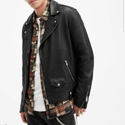 All Saints Milo Asymmetric Zip Leather Biker Jacket Mens Size XL NEW