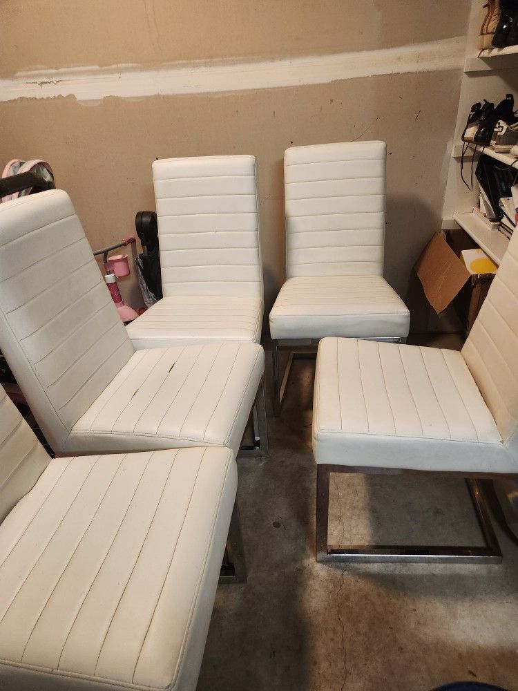5 White Leather Dining Chair