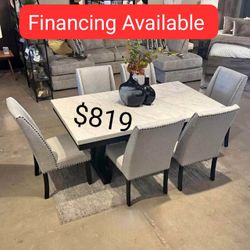 7 Piece Faux Marble Top Dining Table Set - Limited Time Offer 