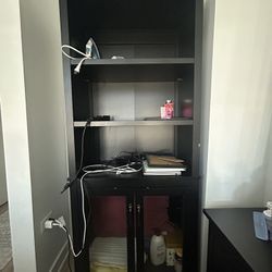 Black Bookcase Storage Cabinet with Adjustable Shelves and Glass Doors for Home Office, Kitchen, Living Room