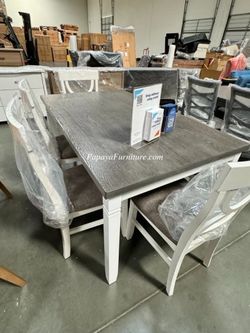 NEW 6PC Dining Room Table and Chair Bench Set White Grey Wood Kitchen Discount Furniture BIG SALE 6 Piece Modern Cottage Contemporary 6 PC Holiday SA