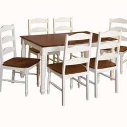 Beautiful  Dining Table + 6 Chairs And Extension Leaf .  Real Wood . Like New Condition .