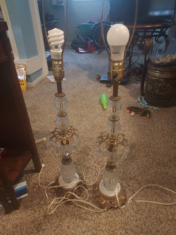 SET OF 2 identical CRYSTAL antique Lamps W Marble Base Make Offer
