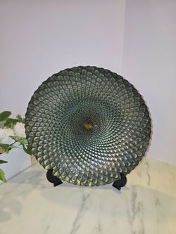 Decorative glass peacock plate 16" with stand
