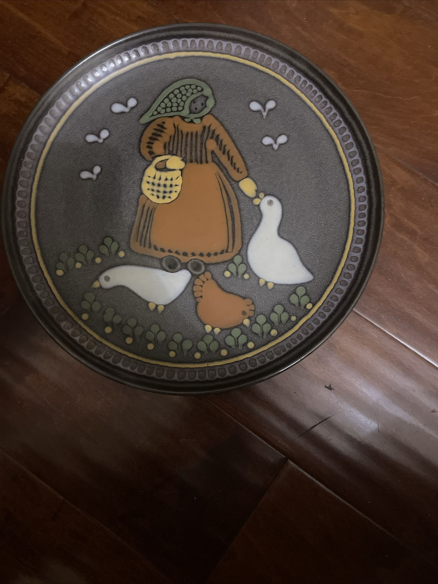 Vintage KMK Manuell Pottery 13.5”Platter Danish Modern Style Germany Farm