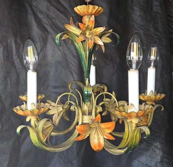 Italian Tole Chandelier 5 Lite