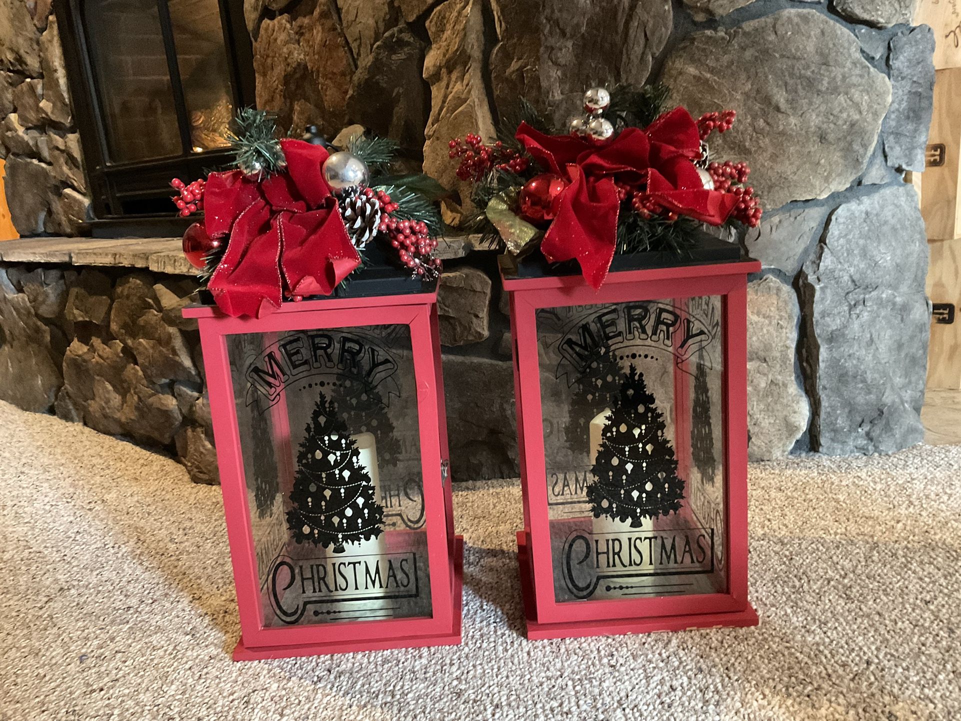 Red Christmas Lantern (Pair Of Two)