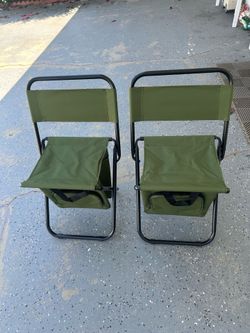 2 LEADALLWAY Fishing Chair with Cooler Bag Compact Fishing Stool Foldable Small Hunting Chair 12.2" Seat Depth,12.6" Seat Width