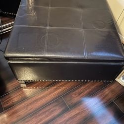 Ottoman Storage Brown Leather 3' X 3'