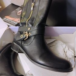 Marc Fisher Black Boots With Gold Zippers Both Sides